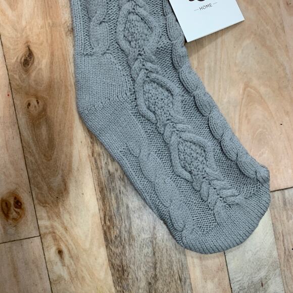 UGG Home Christmas Cable Knit Stocking Stuffer Gray Holiday Pom Pom 12” x 21” - Picture 8 of 8